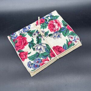 Vintage Travel Jewelry Holder Organizer 1980s Floral Pockets Velveteen Pink Blue